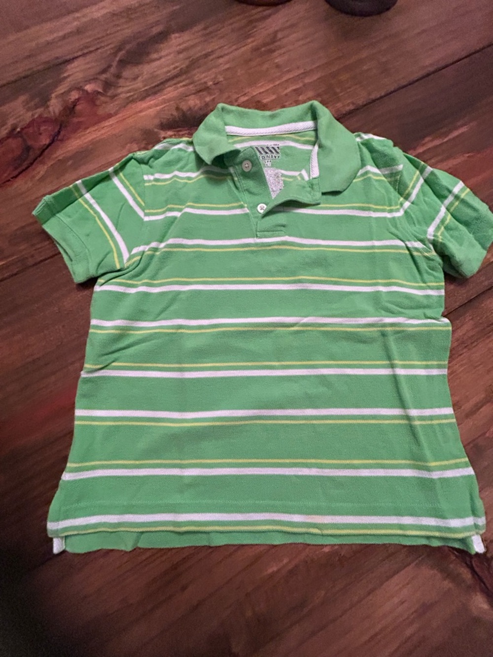 ✨Old Navy Green Striped Polo with White & Yellow Accents